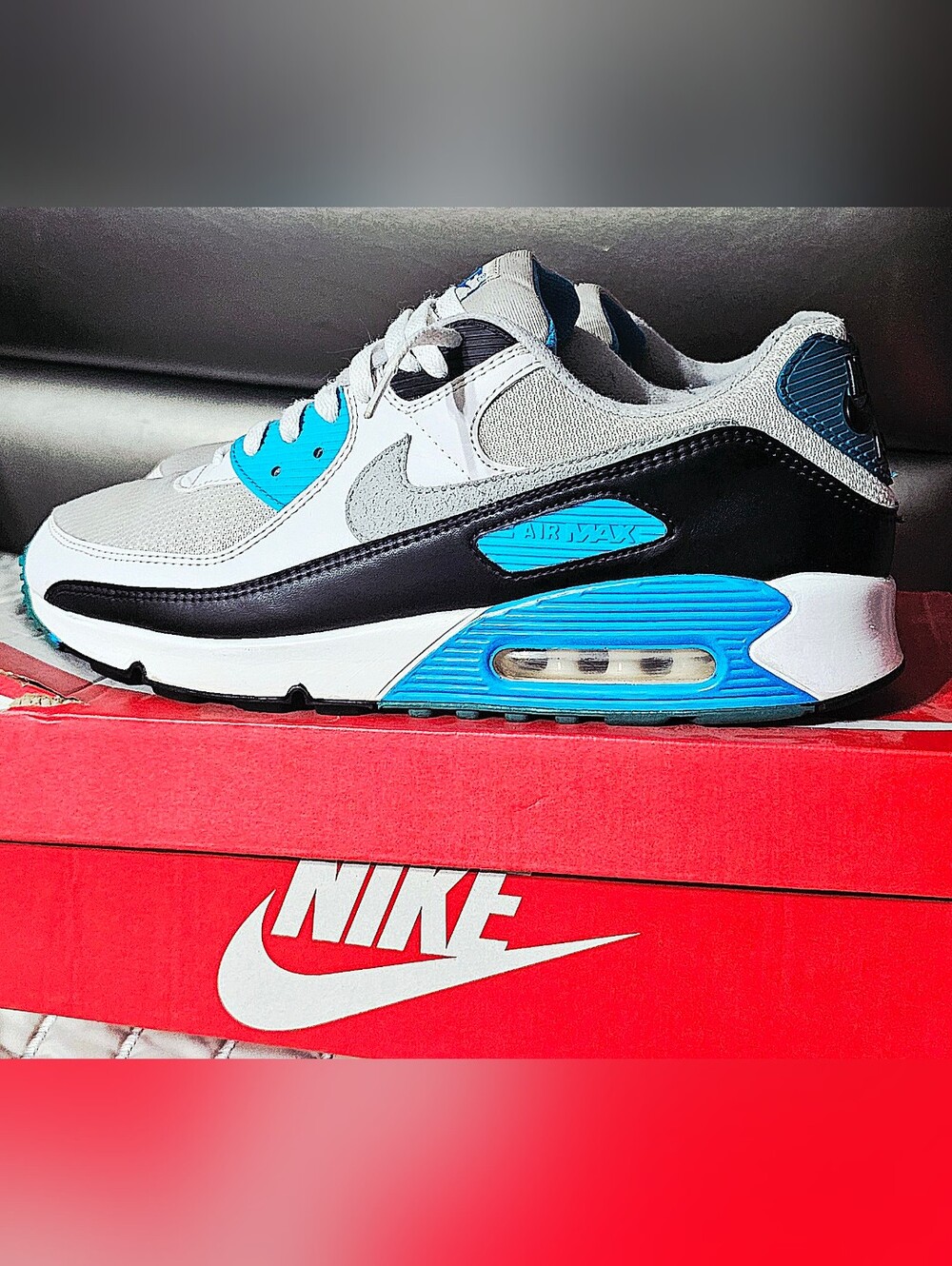Nike Air Max 90 Men’s Sneakers - Gray, Black & Blue Size 13